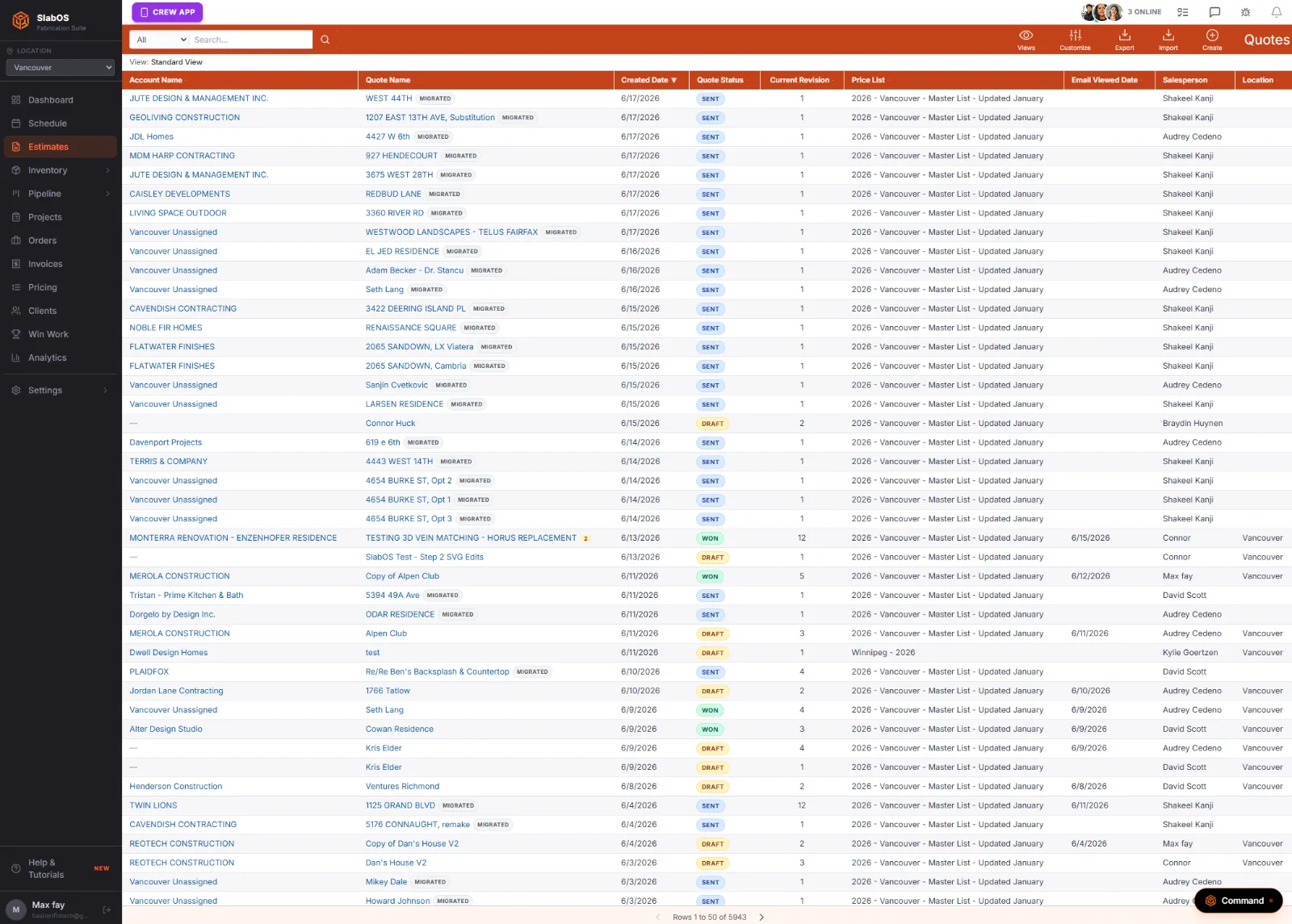 Moraware quotes and job history migrating into SlabOS — accounts, quotes with drawings, and jobs moved over